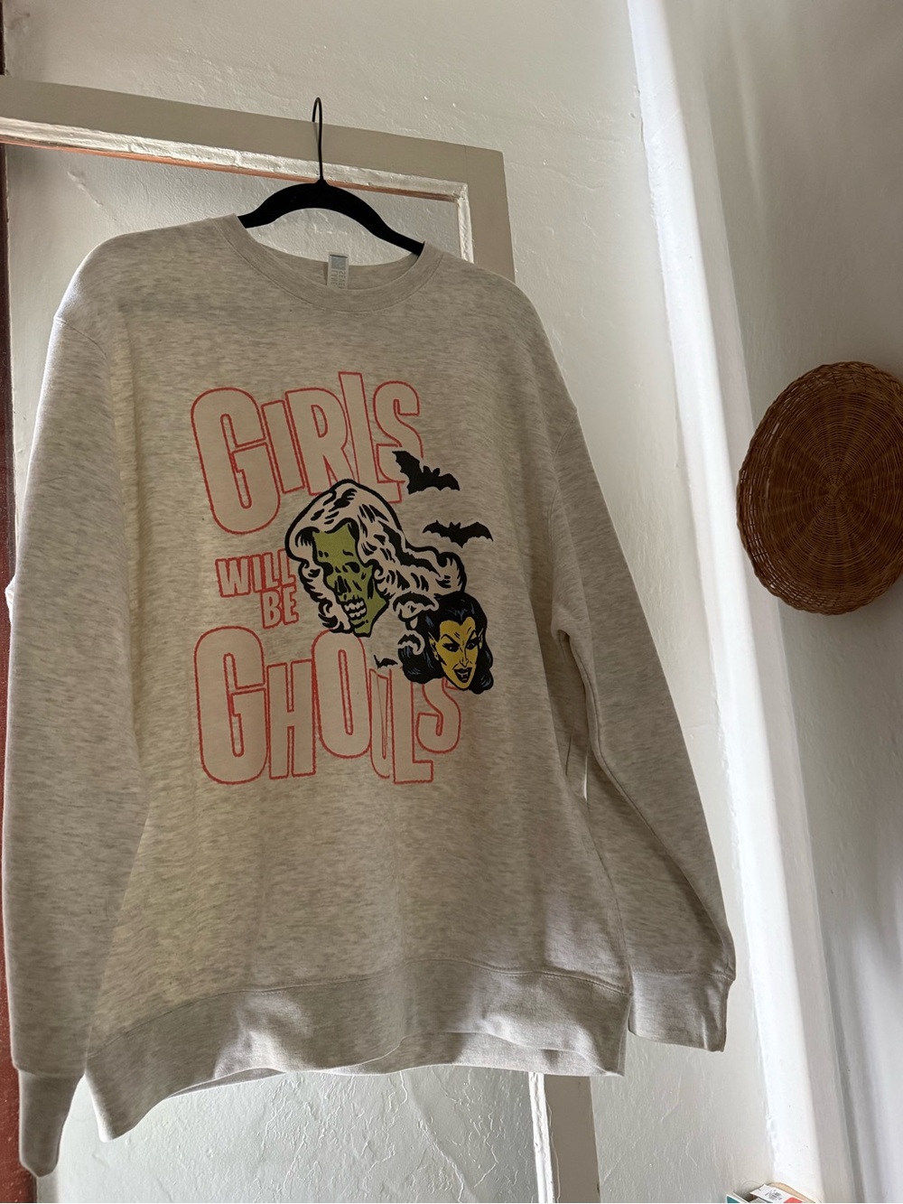 Light Gray Graphic Crewneck Sweatshirt - Girls Will Be Ghouls